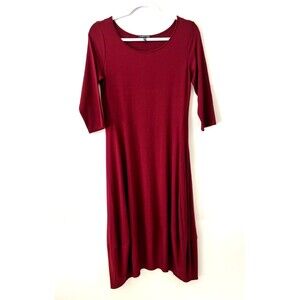 Eileen Fisher Dress Womens Small Maroon 3/4 Sleeve Rayon Stretch Minimalist